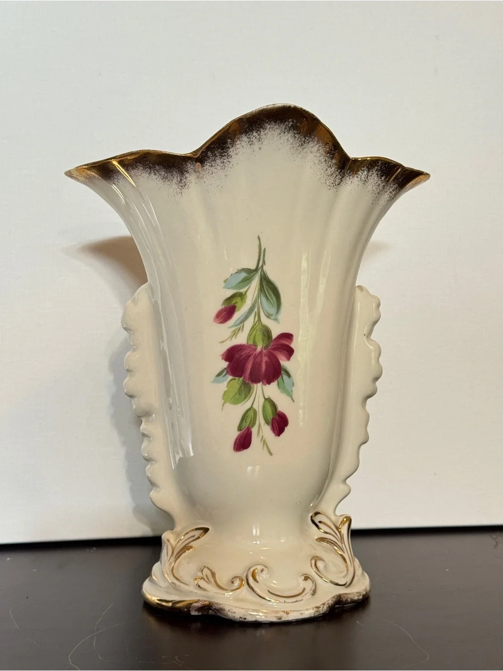 Vintage 1960s Eton Bone China Vase Hand-painted with Gold Rim